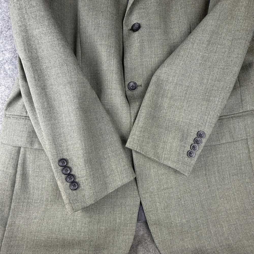 Oscar de la Renta Mens 44L Wool Herringbone 3 Button Blazer Sport Coat Green